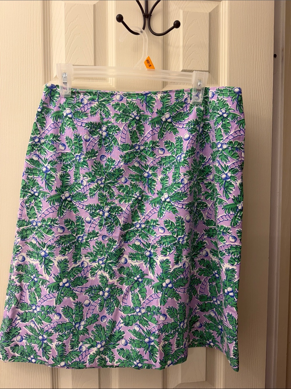 Women's vintage Lilly Pulitzer coconut palm tree A-Line Skirt - Green & Lavender